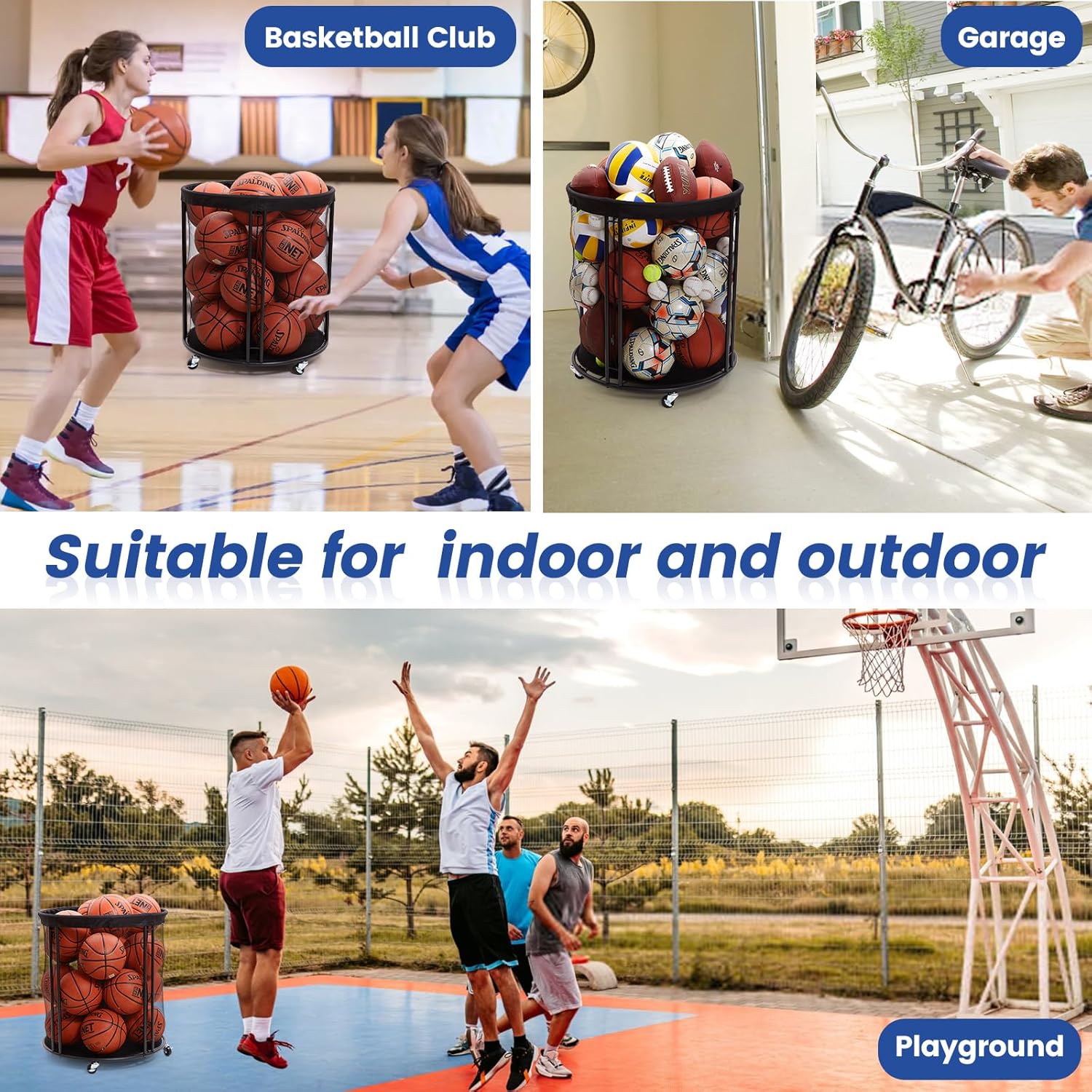Skiennix Ball Storage Cart - Mobile Sports Ball Holder with Wheels for Basketball, Soccer, Garage & School
