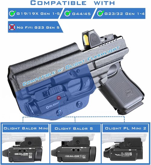 Glock - IWB Kydex Holster for G19/G17 with Light - Fits Olight Baldr S/MINI & Red Dot Optics