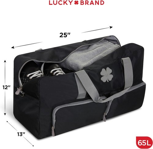 Lucky Travel Duffel Bag - 65L Foldable Gym & Travel Bag for Men & Women with Adjustable Strap | Black
