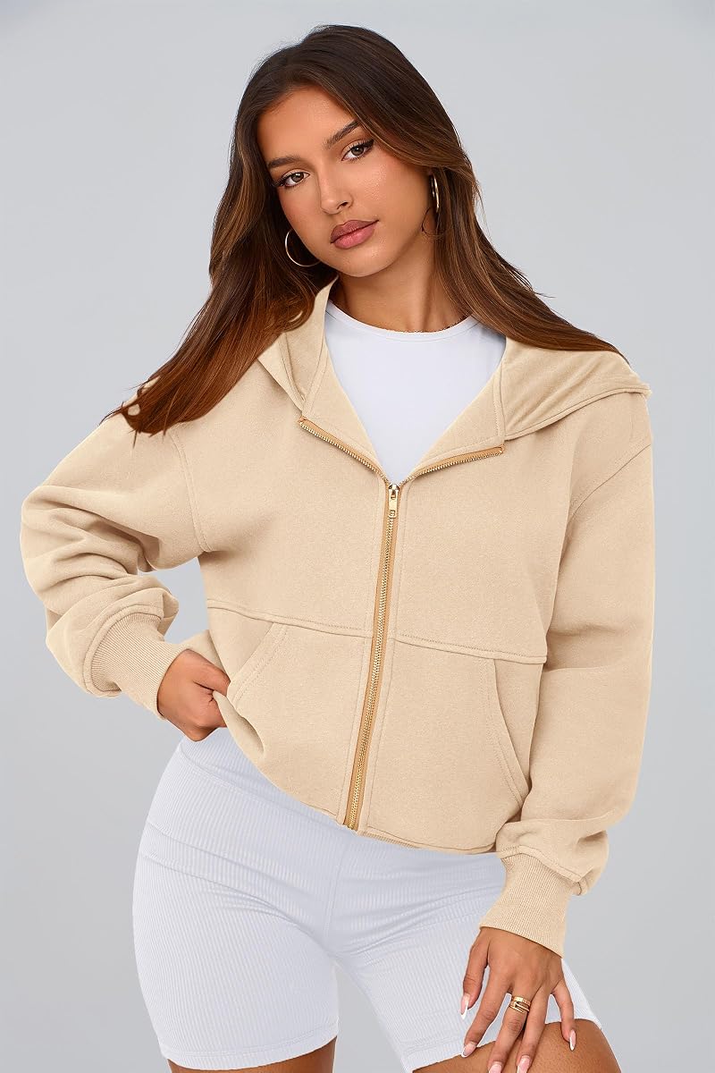 Apricot Small Zip Up Hoodie for Women - Fleece-L lined Sweatshirt, Pockets