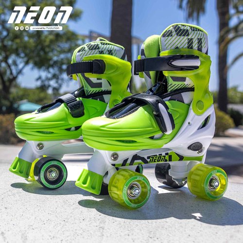 Yvolution Neon Combo Skates | 2-1 Quad and Inline Skates for Kids with LED Wheels | Adjustable Sizing (Green, 3 to 6)