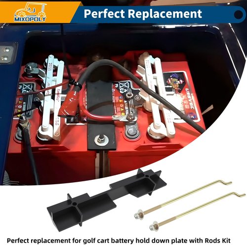Mixopoly Golf Cart Battery Hold Down Plate with Rods Kit Fits EZGO TXT & RXV 1994-up Electric Models (Six Batteries, 2 * 3 Arrangement), OEM # 70045-G01, 612867, 01101-G01