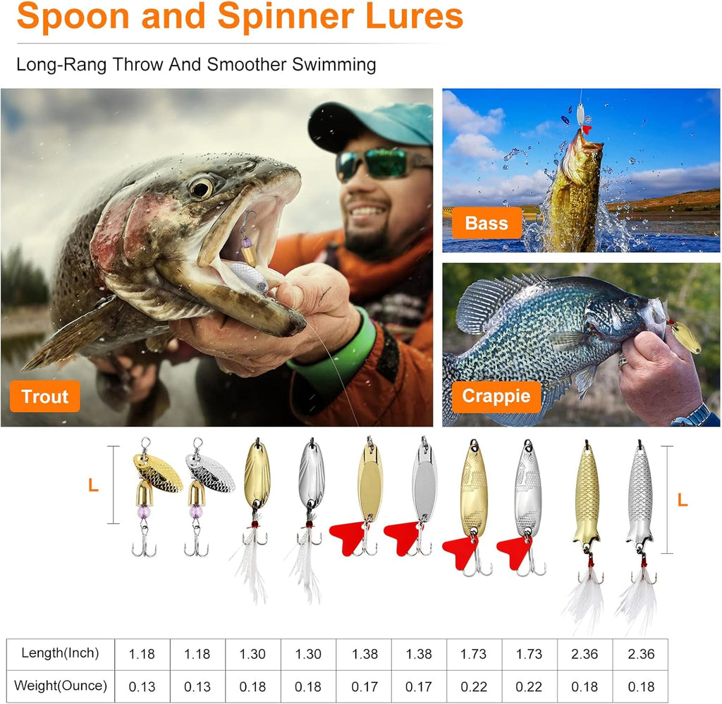 Skiennix 327PCS Fishing Lures Kit - Complete Tackle Box with Crankbaits, Worms & Hooks for Bass & Trout Fishing