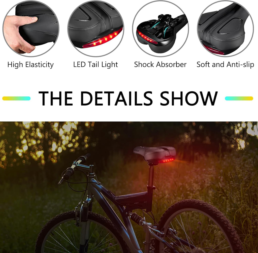 Skiennix Large Comfortable Bike Seat | Oversized Memory Foam Padded Saddle - Waterproof Leather Cover
