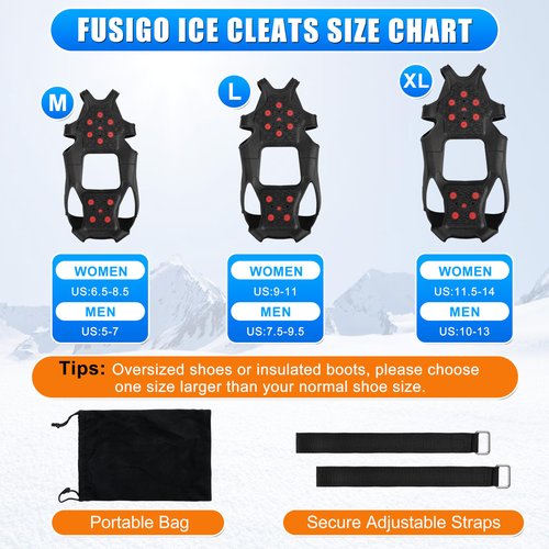 Tungsten Crampons Ice Cleats for Shoes and Boots Non-Slip Shoe Grippers with Reflective Heel Traction Cleats for Walking on Snow Ice M