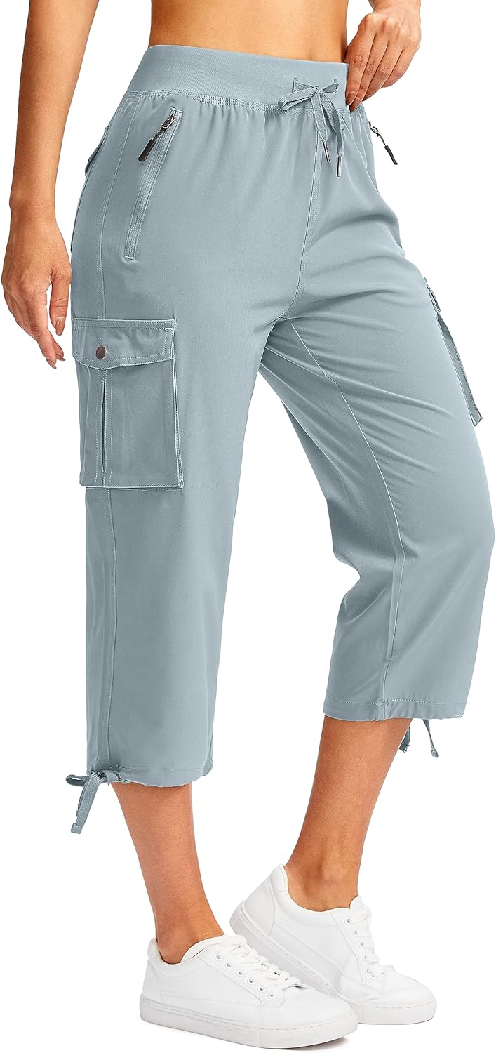 Soothfeel Women's Cargo Capris Pants - Lightweight Quick-Dry Travel & Hiking Pants with 6 Pockets