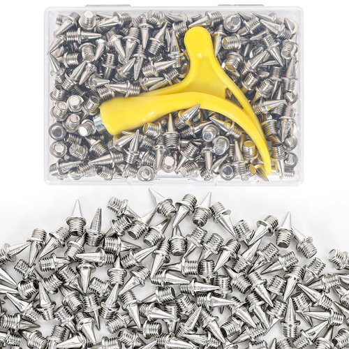 3/8 Inch Track Spikes,200 Pcs Stainless Steel Pyramid Shoe Spikes with Spike Wrench for Track and Cross Country,Replacement Spike for Sprint Sports Short Running Shoes