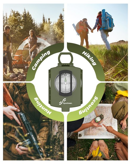 Sportneer Military Lensatic Sighting Compass with Carrying Bag, Waterproof and Shakeproof, Army Green