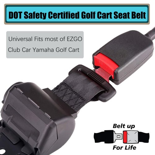 10L0L Golf Cart Mirror Side Rear View Mirror No Drilling and Seat Belts of 4 Retractable Belts 42" with Bracket Golf Cart Street-Legal Upgrades Fits Yamaha G2-G22 EZGO TXT RXV Club Car DS EV Star