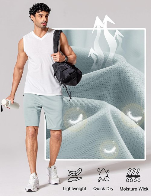 COOFANDY Men's Athletic Running Shorts - Lightweight Quick-Dry Mesh Gym Shorts with Zipper Pockets | 9" Length