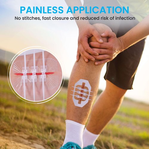 Antaly Wound Closure Strips, Zip Stitch Laceration Closure Kit, 12 PCS Butterfly Closure Bandages with Alcohol Pad & Dressings, Quick Clot Repair Wounds Without Stitches