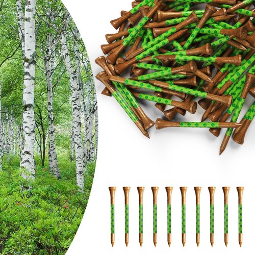 Amy Sport Golf Tees Western Birch Wood 5X More Durable 5X Stronger Value 50 Pack 1 1/2 2 3/4 3 1/4 Inch, Reduce Friction Wooden Long-Lasting, Spin Tall Sturdy Base for Stability (Clover, 3 1/4 Inch)