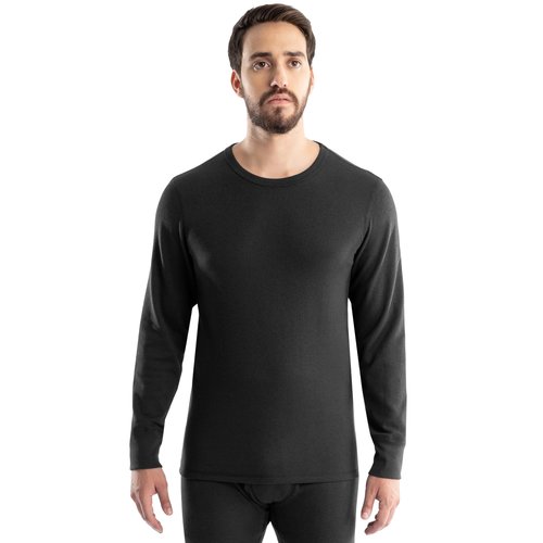 Realtree Men's Heavyweight Cotton Polyester Long Sleeve Thermal Underwear Top, Black, X-Large