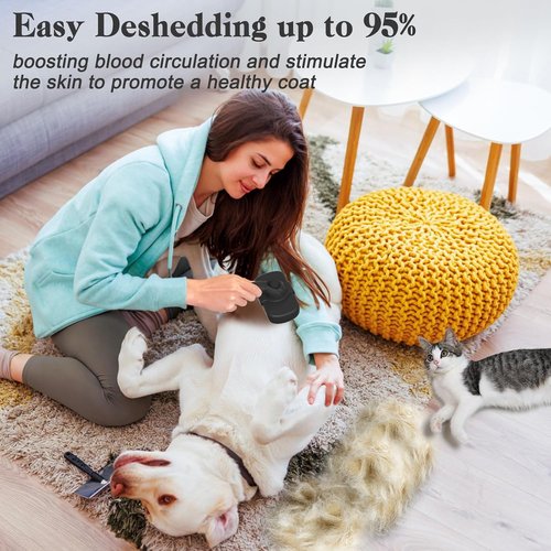 Dipoo Self-Cleaning Shedding Brush - Skin-Friendly Grooming Tool for Dogs & Cats | Effective Hair Removal for All Coat Types, Black