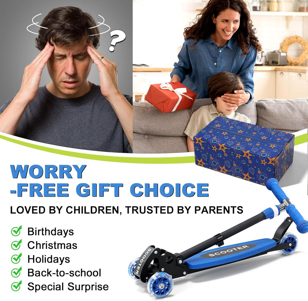 **Skiennix Light-Up 3-Wheel Kick Scooter for Kids | Adjustable Handlebar & Anti-Slip Deck | Up to 150 lbs**