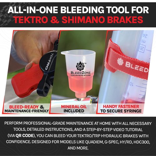 BleedZone Brake Bleed Kit for Shimano & Tektro Brakes – Complete Shimano Brake Bleed Kit with Mineral Oil, Brake Bleeding Kit Tools with Mineral Oil, Adapters and Funnel for Hydraulic Bike Brakes