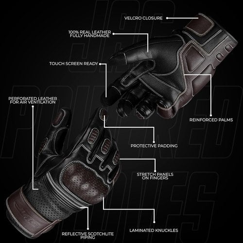 J.A.G. Motorcycle Gloves - Premium Leather Perforated Riding Gloves for Men | Touchscreen & Knuckle Protection