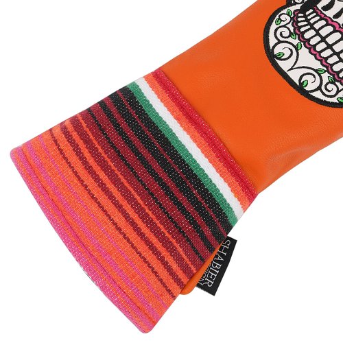 SHABIER Orange Golf Driver Headcover with Orange Flowers Embroidery Sugar Skull Design for Golf Driver Club