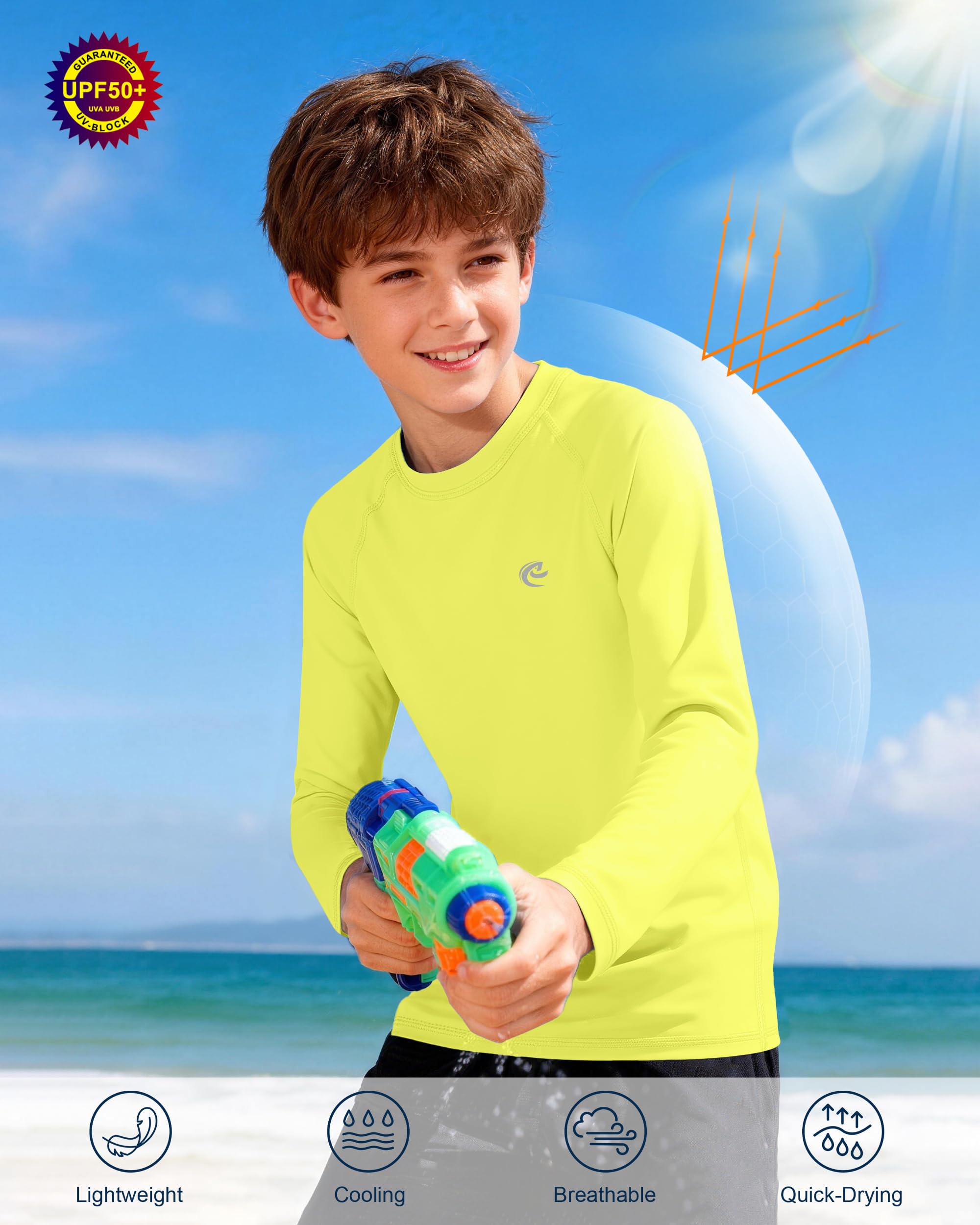 Boys Fishing Sun UV Shirt, Outdoor Youth Long Sleeve SPF Quick Dry Running Swimming Rash Guard T-Shirt