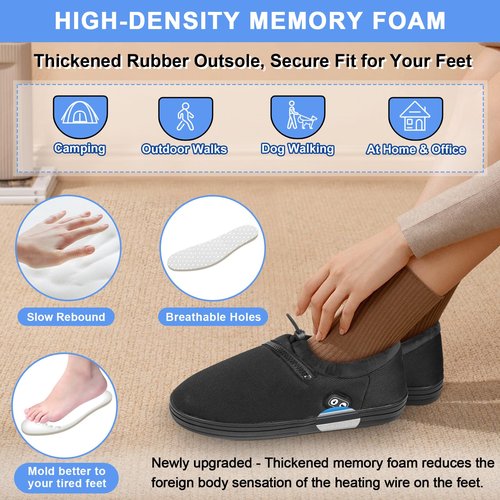 Heated Slippers, Amiable 7.4 V Unisex Foot Warmer with Anti-Touch Function, Heated Shoes with Dual Switches, Electric Slippers, Cordless Heat Feet Warmers with Rechargeable Battery（M）