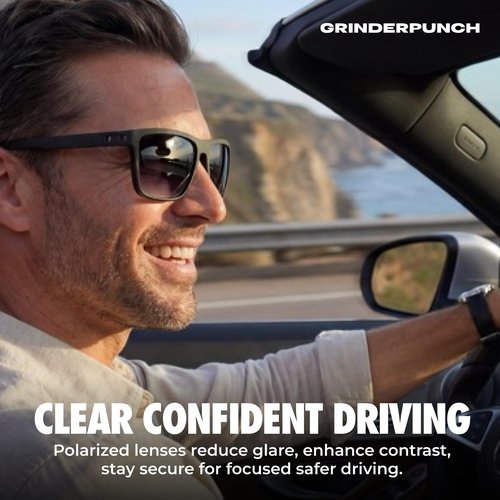 grinderPUNCH Polarized Square Sunglasses for Men Black Designer Polarized Sunglasses Trendy Shades Sunglasses For Men UV 400