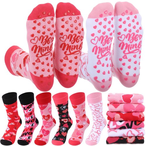 Silicherry 6 Pairs Mother's Day Pilates Socks for Women Novelty Socks Non-slip Grippy Yoga Gift Supplies for Wedding Dance Workout(Valentine's Day)