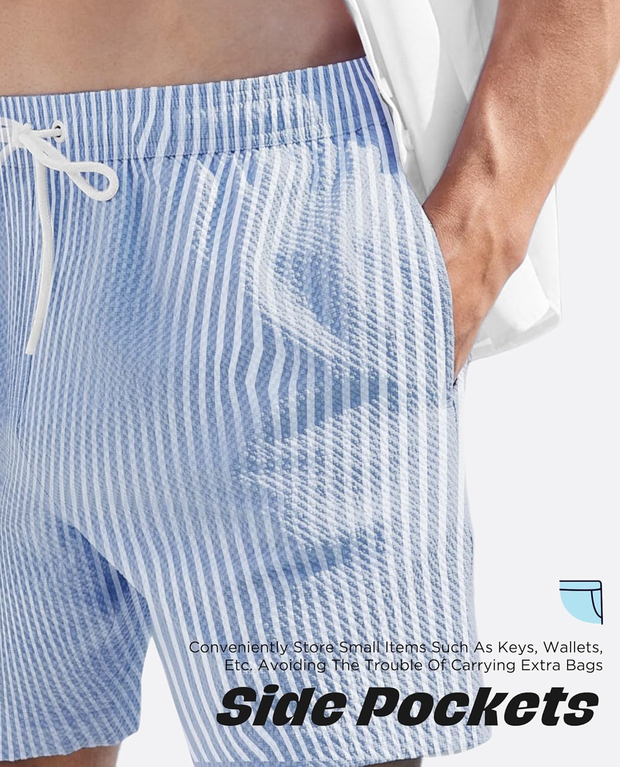 Skiennix Men's Swim Shorts - Quick Dry Seersucker Swimming Trunks with Pockets | Available in 5"/7"/9" Sizes