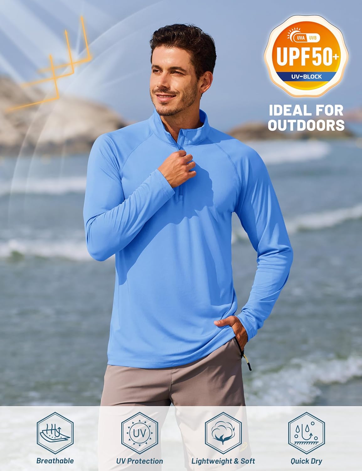 TACVASEN Men's Athletic Long Sleeve Shirt - 1/4 Zip Sun Protection Rash Guard | UPF 50+ Outdoor Running T-Shirt