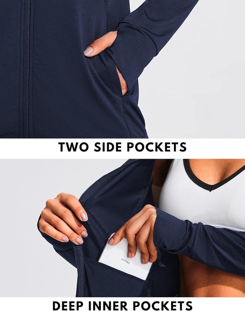 COOrun Women's Sun Protection Hoodie - UPF 50+ Full Zip Long Sleeve Activewear for Hiking & Running