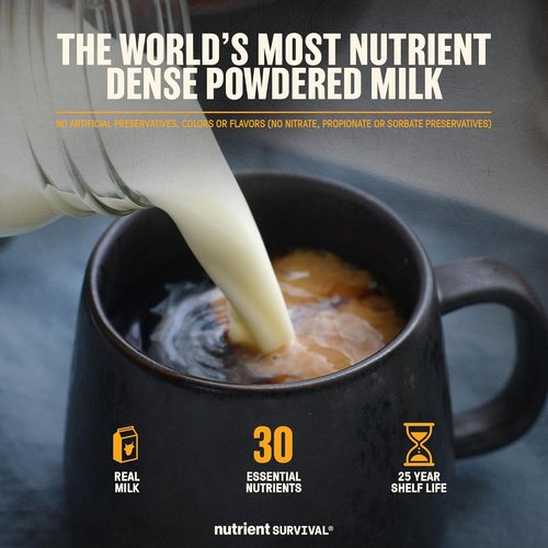 Nutrient Survival Vitamin Powdered Milk - Freeze-Dried Emergency Food Supply | 21 Essential Nutrients, Gluten & Soy Free, 50 Servings