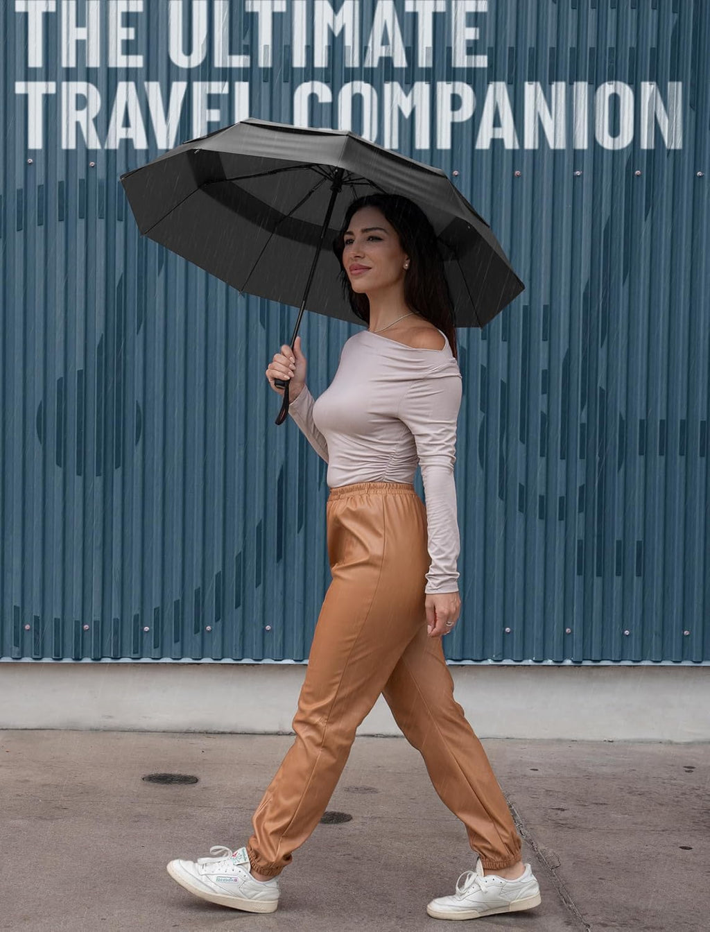 REPEL Windproof Travel Umbrella - Compact Design Withstands Winds Up to 85MPH | Durable Auto Folding Umbrella for Rain & Sun