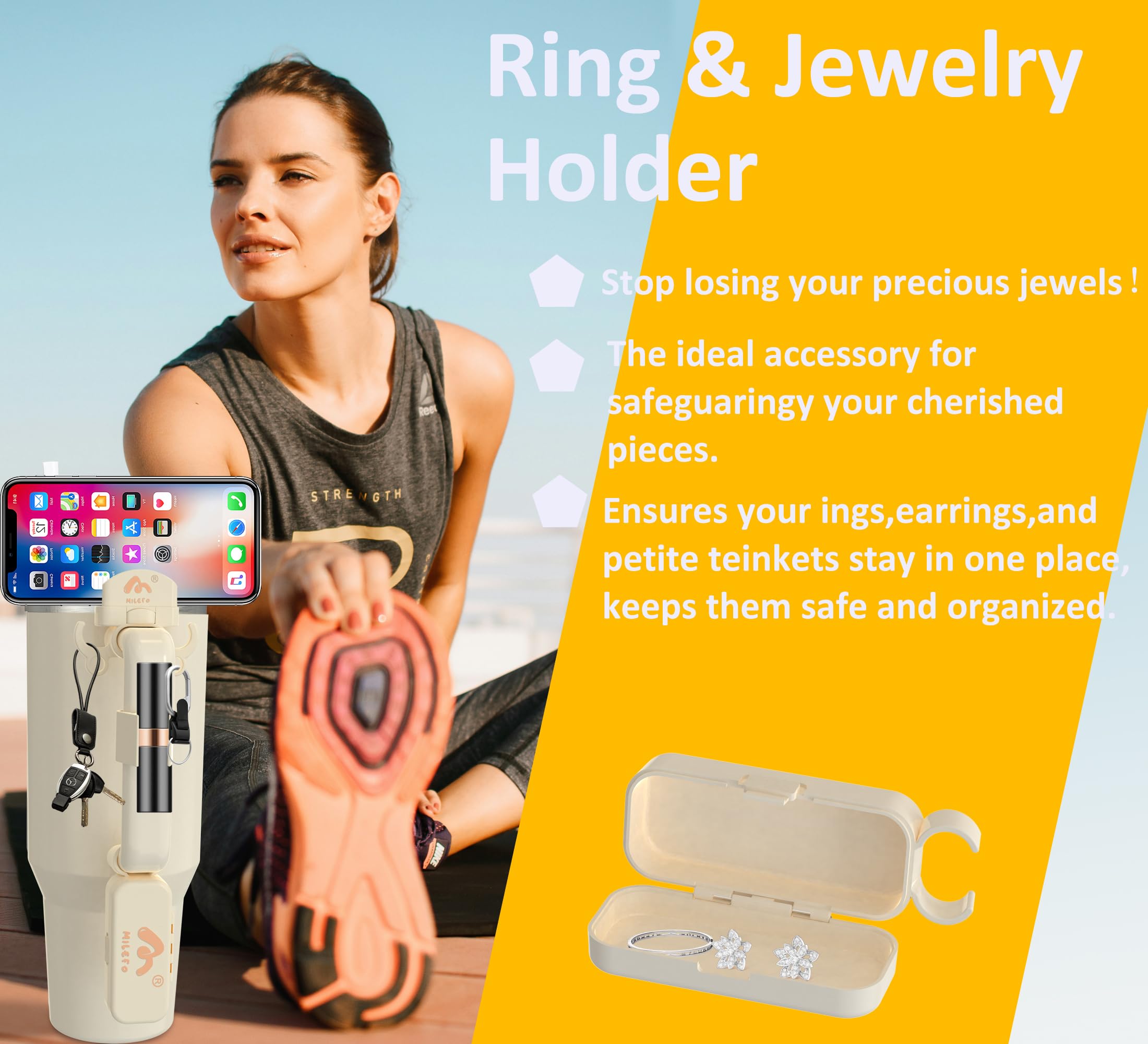 Phone Holder For Stanley Cup Accessories.3 Set Of Accessories For Stanley Cup 40oz 30oz Quencher H2.0.Include Phone Holer,Lipstick Holder.Perfect For Cars, Gyms, Sports Events, Yoga, Offices, And More