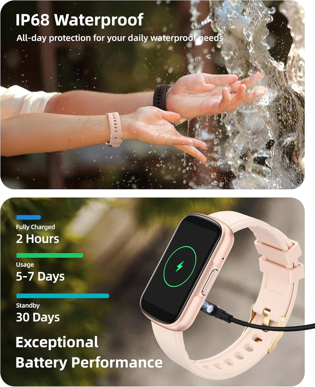 Parsonver Fitness Tracker - Heart Rate & Sleep Monitor | IP68 Waterproof Smart Watch, Rose Gold