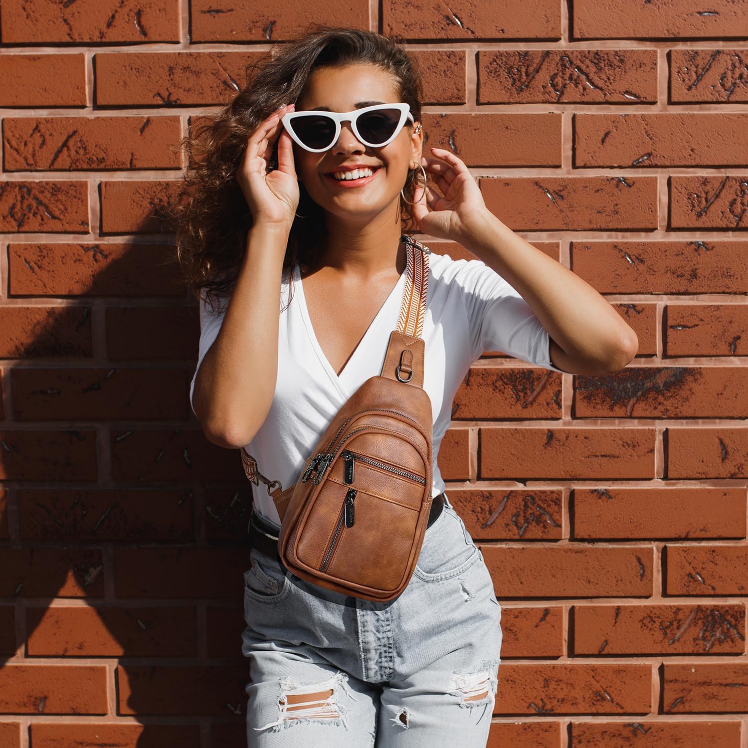 Skiennix Anti-Theft Sling Bag - Stylish PU Leather Crossbody Chest Pack for Women | Brown, Adjustable Strap