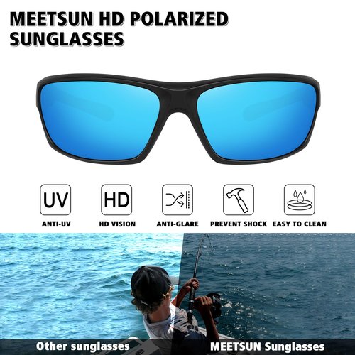 MEETSUN Polarized Sports Sunglasses for Men Women Wrap Around Driving Cycling Golf Fishing Sun Glasses UV400 Protection 3Pack- Black+Blue+Silver