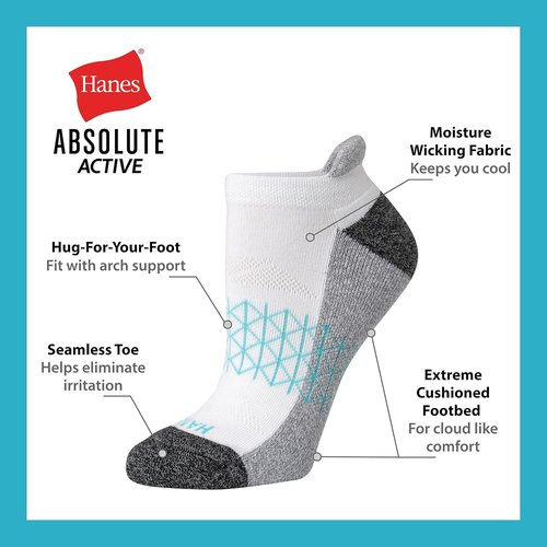 Hanes No Show Tab Socks - Women's Cushioned Comfort | 4 Pairs for Active Lifestyle
