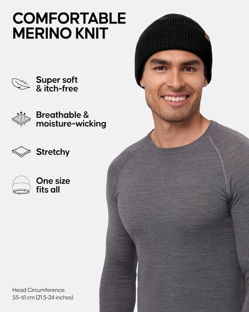 DANISH ENDURANCE Merino Wool Beanie - Warm Knitted Winter Hat for Men & Women