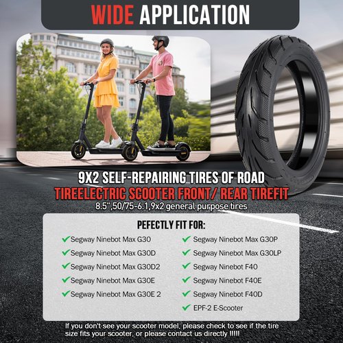 9x2 Tubeless Tire,9X2 Self-Sealing Scooter Tire Built-in Live Glue Repairable Compatible for Gotrax Gxl V2/Xiaomi M365/Pro/1S/Hiboy S2 Electric Scooter