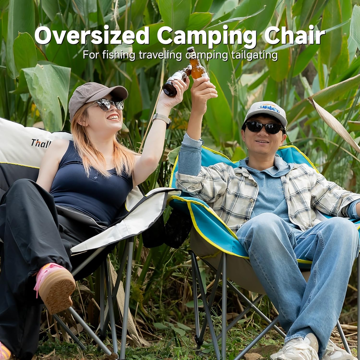 Skiennix Oversized Camping Chair - Heavy Duty Folding Chair with Cup Holders & Storage Pocket | Supports 400lbs