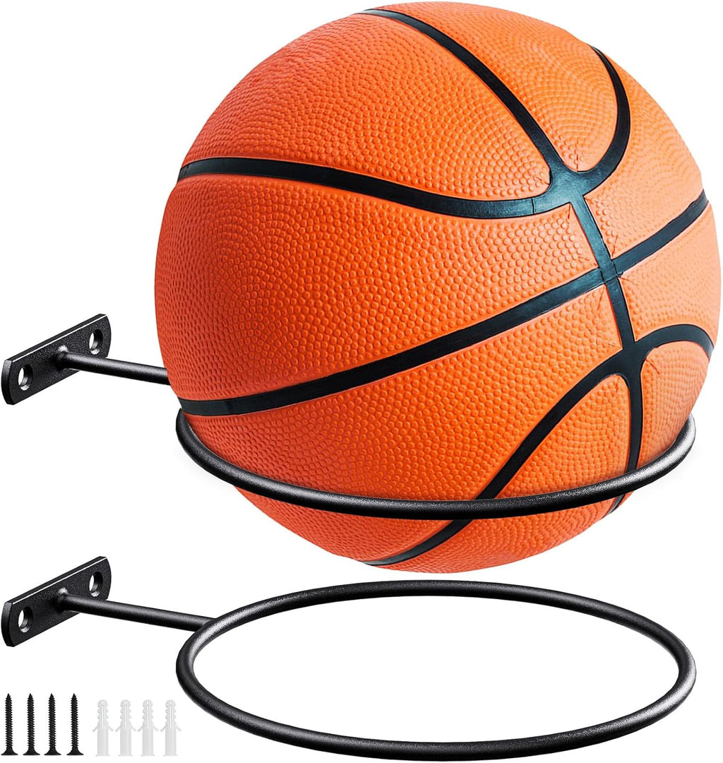 Skiennix Mounted Ball Wall Storage Rack - Universal Metal Holder for Basketball, Football, Volleyball, Soccer - Black