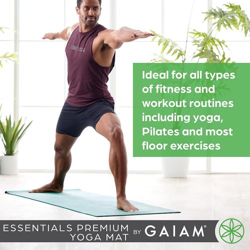 Gaiam Essentials Yoga & Pilates Mat - 1/4" Thick (6mm) with Easy-Cinch Carrier Strap for Comfort & Support