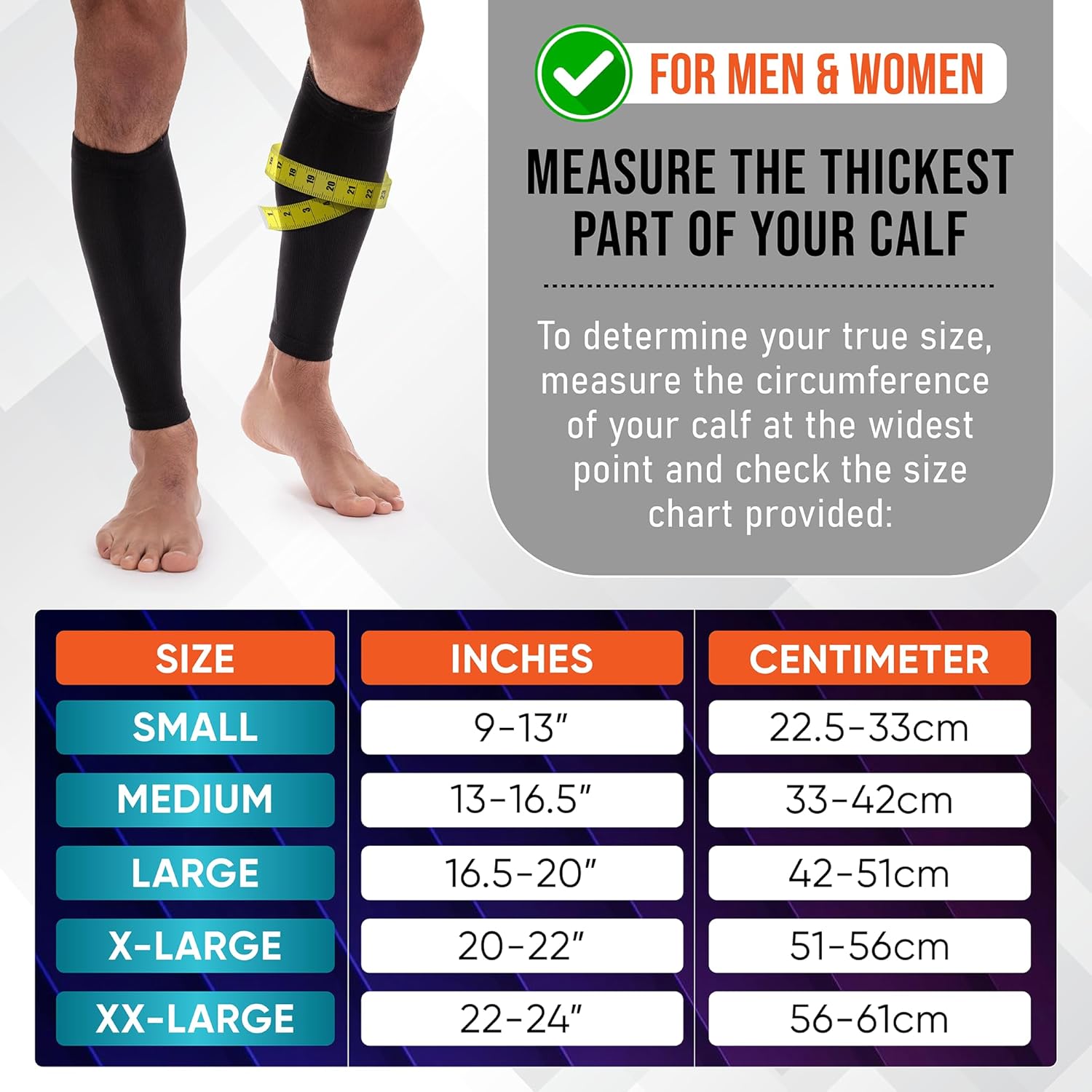 PhysFlex Calf Compression Sleeves - Footless Support Socks for Varicose Veins & Shin Splints | Black, Medium (1 Pair)