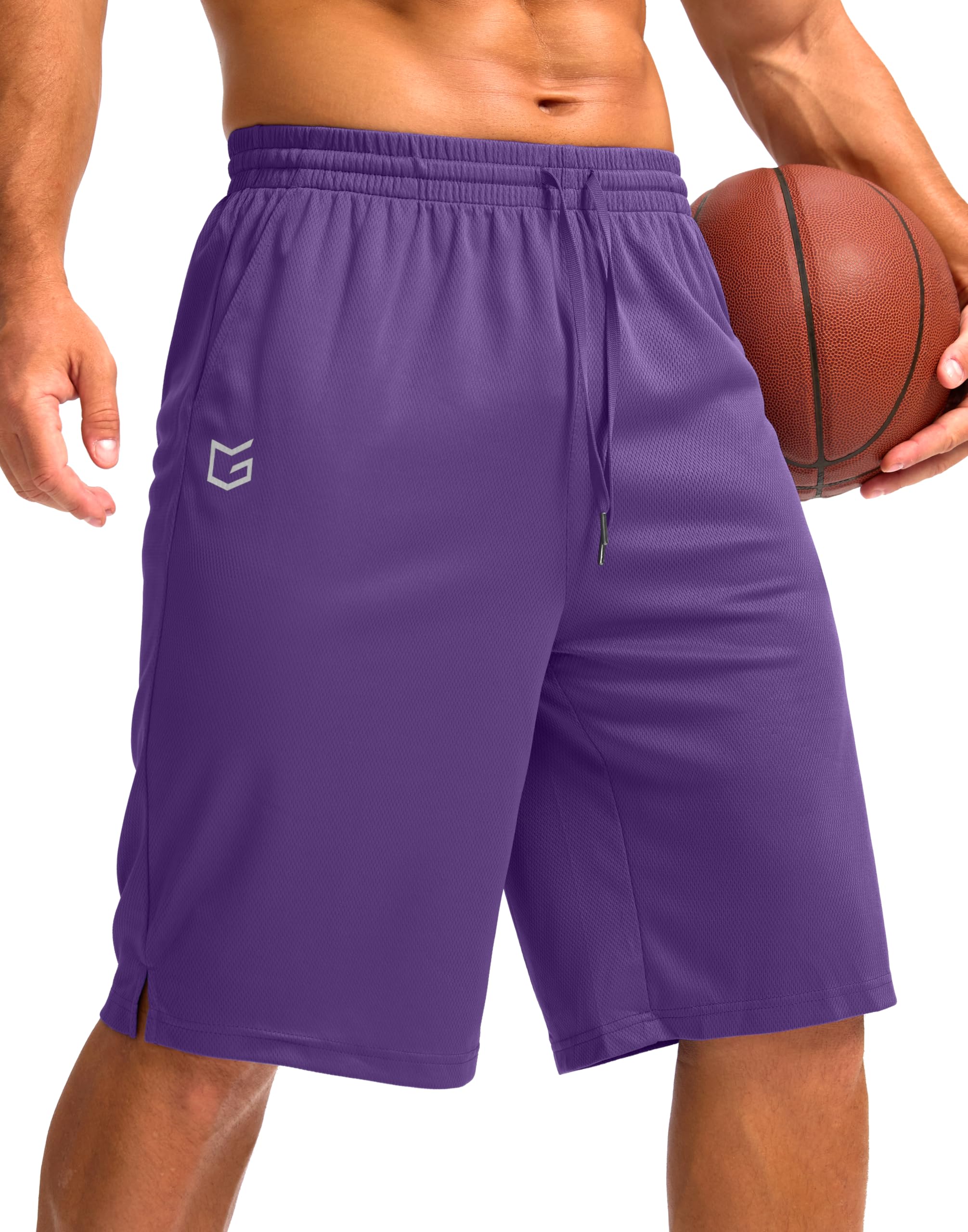 Men's Athletic Shorts with Pockets 9" / 11" Long Basketball Shorts Lightweight Quick Dry Gym Workout Shorts for Men(Purple,XXL)
