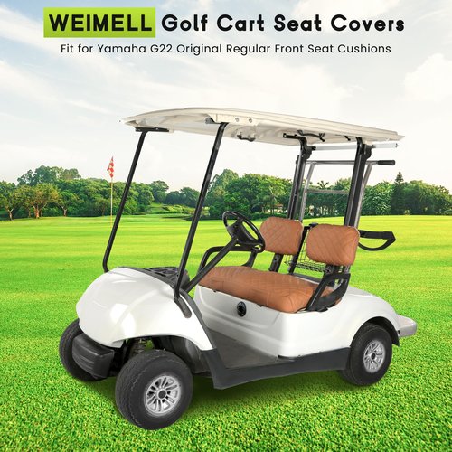 WEIMELL Vinyl Leather Golf Cart Seat Covers for Yamaha G22 G19 G16 G14 G11 G9 G2 Front Seat Cover Fit OEM Ordinary Cushion No Nail Gun Easy to Install & Clean Vinyl Seat Cover Brown (Tan)