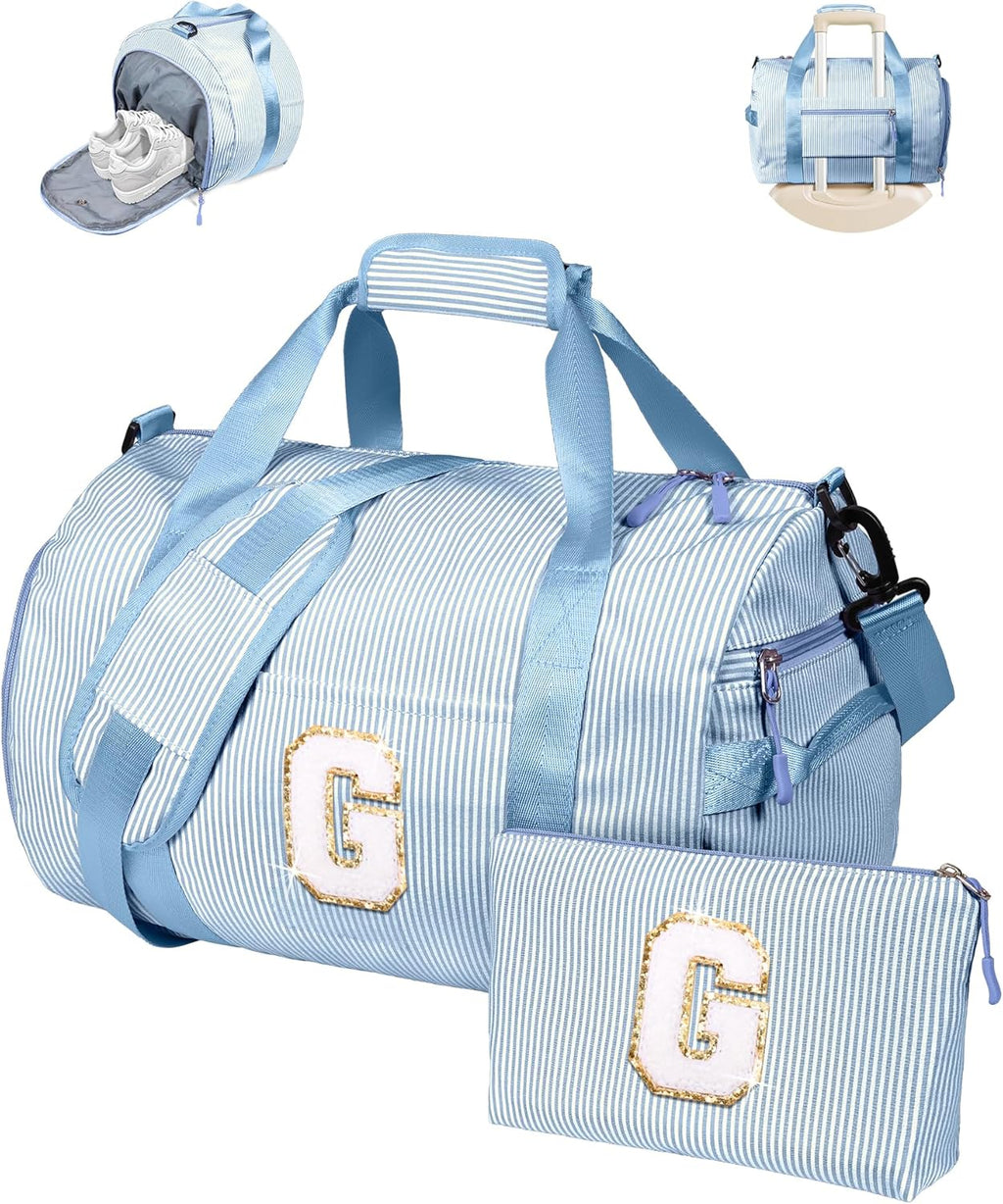 Skiennix Girls Travel Duffle Bag - Customized Overnight Bag with Shoe Compartment & Makeup Pouch | Perfect Birthday Gift for 9-Year-Old (Letter G)