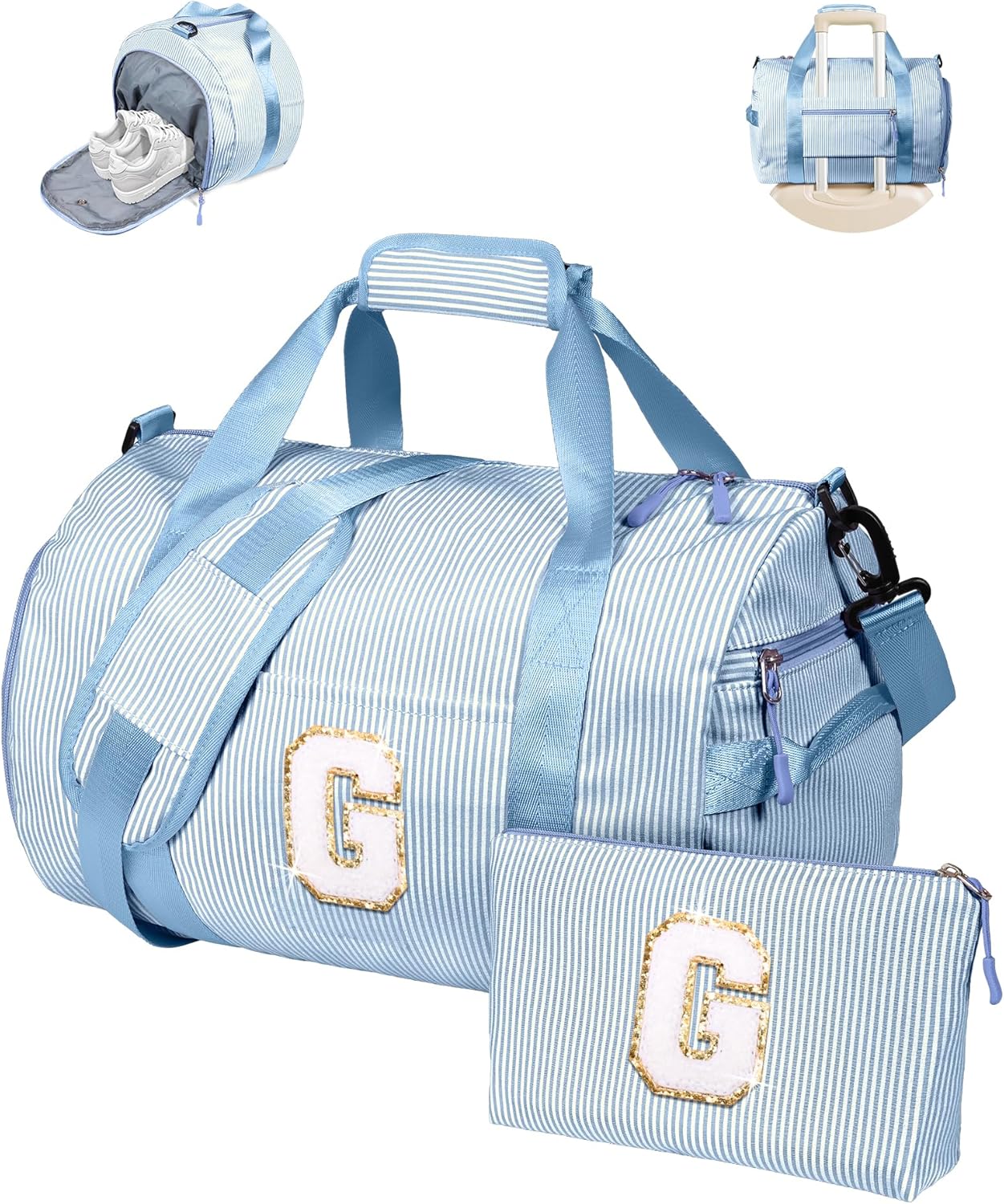 Skiennix Girls Travel Duffle Bag - Customized Overnight Bag with Shoe Compartment & Makeup Pouch | Perfect Birthday Gift for 9-Year-Old (Letter G)
