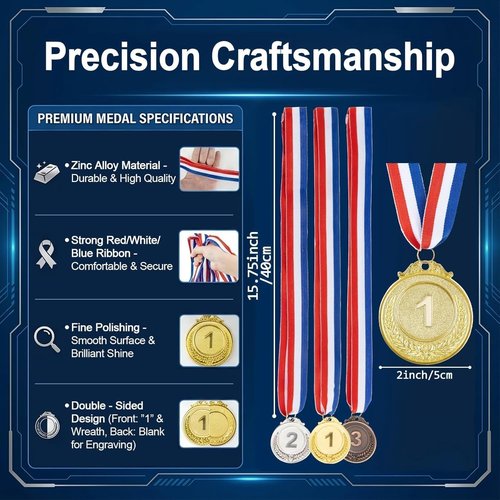 Gold Silver Bronze Award Medals by [Brand Name] - Olympic Style Neck Ribbons for Sports & Competitions | 2 Inch Winner Medals