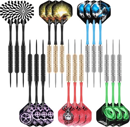 CyeeLife Professional Steel Darts Set - 18 Metal Tip Darts with Shafts & Flights for Beginners