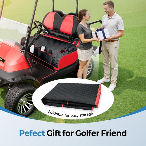 Tecoom Golf Cart Seat Covers for Club Car, EZGO, Yamaha, Universal Front Golf Cart Seat Towel Blanket with Armrest Strap 4 Pockets, 48.4"x31.5", Keeps Seat Comfortable and Clean, Golf Gift, Black
