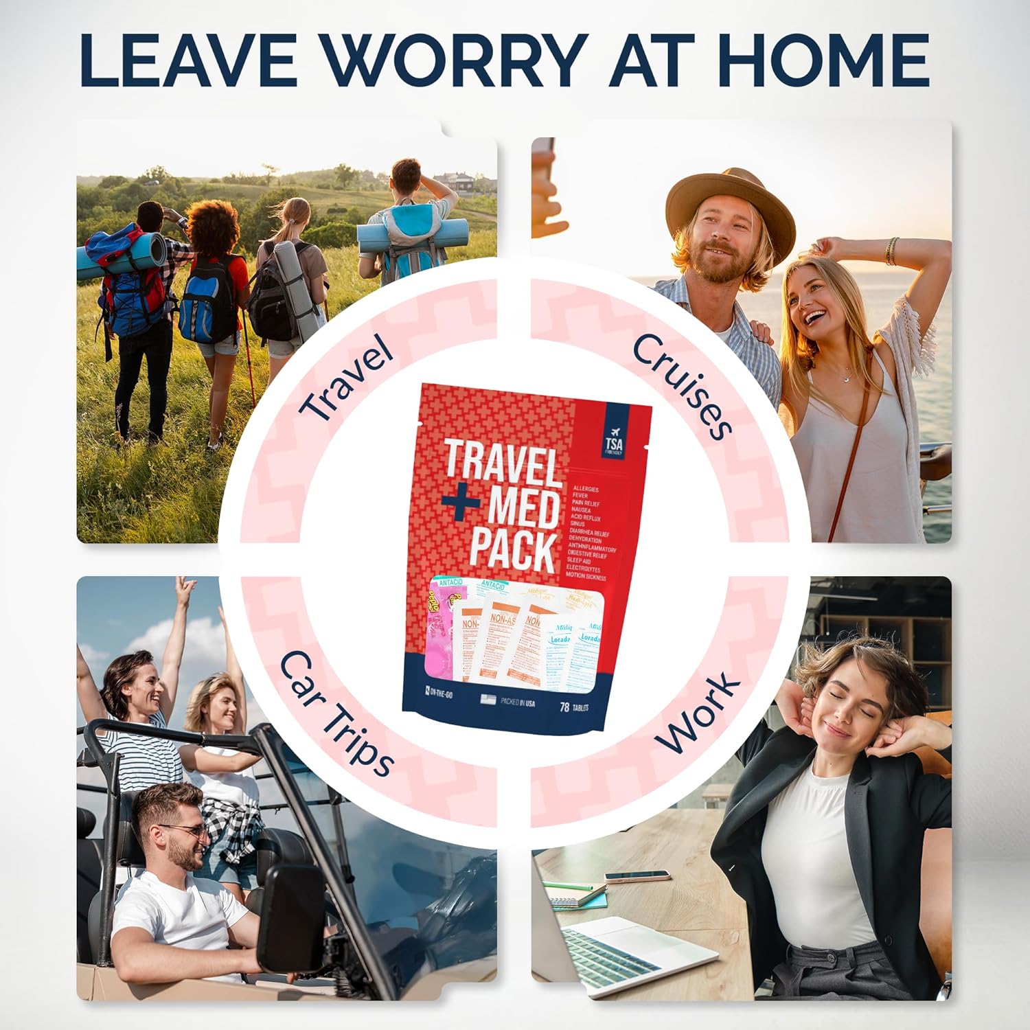 Travel Medicine Kit - 78-Piece TSA-Friendly Med Pack for Flights & Cruises | Essential Individually Wrapped Medications
